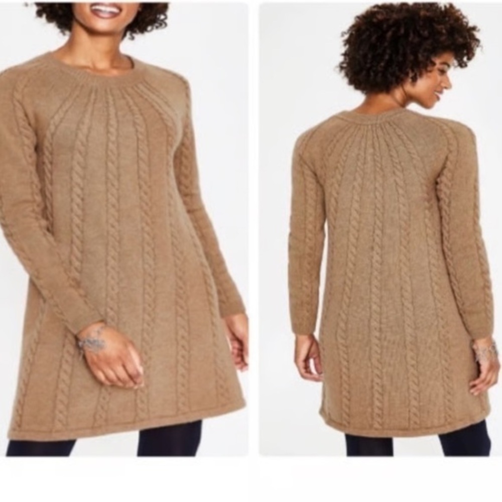 Boden Cynthia Tan Cable Knit Long Sleeve Dress NWOT size 4
